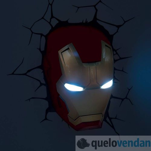 Insignia Vuelo Brillar Lámpara 3D de pared, cabeza de Iron man, Marvel - Quelovendan