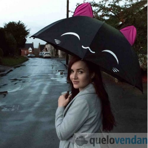 Paraguas gracioso negro con orejas rosas -